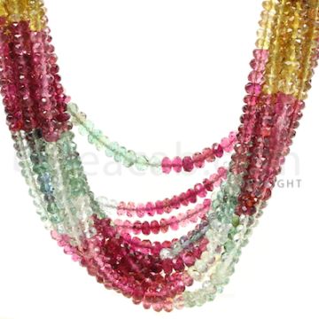 12 Lines - Medium Tones Multi-Tourmaline Faceted Beads - 588 cts - 3.5 to 3.7 mm (MTOFB1039)