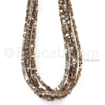 5 Lines - Champagne Diamond Cube Beads - 91.19 cts - 1.5 to 3 mm (BRNDIA1021)