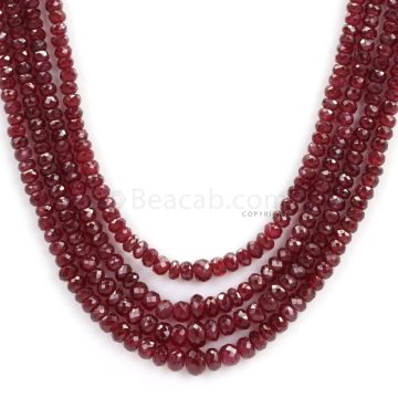 4 Lines - Dark Red Faceted Ruby Beads - 250.76 - 2 to 5.3 mm (RFB1094)