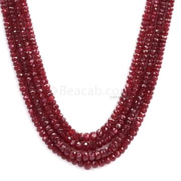 4 Lines - Dark Red Faceted Ruby Beads - 204.79 - 2.3 to 5.3 mm (RFB1095)