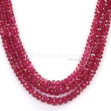 3 Lines - Medium Red Faceted Ruby Beads - 179.71 - 2.8 to 5.2 mm (RFB1098)