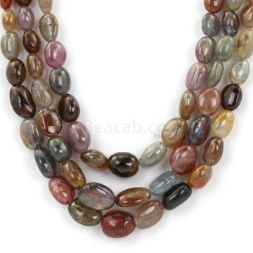3 Lines - Dark Tones Multi-Sapphire Tumbled Beads - 655.06 - 8.5 x 6.1 mm to 13.7 x 10 mm (MSTUB1064)