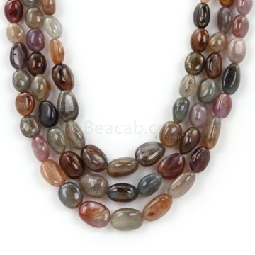 3 Lines - Dark Tones Multi-Sapphire Tumbled Beads - 759.32 - 9.2 x 6.2 mm to 13.9 x 10.2 mm (MSTUB1063)