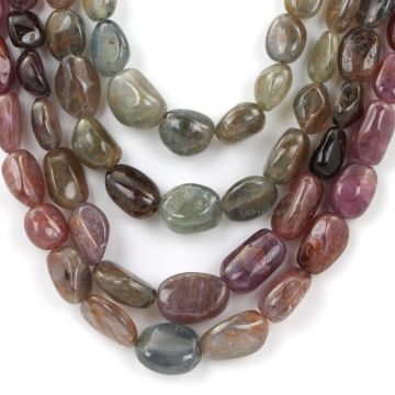4 Lines - Dark Tones Multi-Sapphire Tumbled Beads - 1560 - 10.3 x 8.4 mm to 17.9 x 12.2 mm (MSTUB1062)