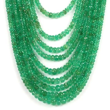 9 Lines - Medium Green Emerald Faceted Beads - 641.33 - 3.2 to 8.2 mm (EMFB1056)