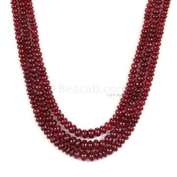 3 Lines - Dark Red Ruby Smooth (Plain) Beads - 248.50 - 3.1 to 5.6 mm (RSB1065)