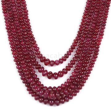 5 Lines - Dark Red Ruby Smooth (Plain) Beads - 250.50 - 2.9 to 5.9 mm (RSB1066)