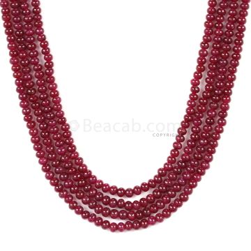 4 Lines - Dark Red Ruby Smooth (Plain) Beads - 241.15 - 3 to 3.5 mm (RSB1048)