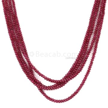 4 Lines - Dark Red Ruby Smooth (Plain) Beads - 166.00 - 2.2 to 3.4 mm (RSB1064)