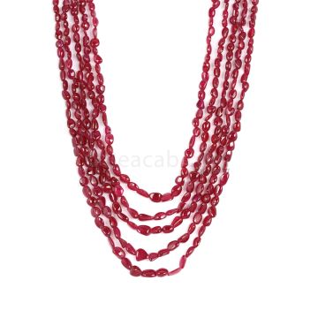 5 Lines - Medium Red Ruby Tumbled Beads - 192.39 cts - 2.3 x 2.5 mm to 4.6 x 7.1 mm (RTUB1007)