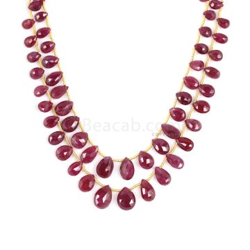 2 Lines - Medium Red Ruby Faceted Drops - 97.50 cts - 3.9 x 5.4 mm to 8 x 11.7 mm (RDR1052)