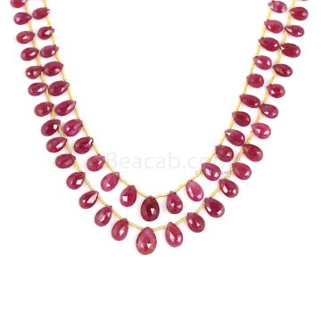 2 Lines - Medium Red Ruby Faceted Drops - 100.50 cts - 3.9 x 6 mm to 7.5 x 10.5 mm (RDR1045)