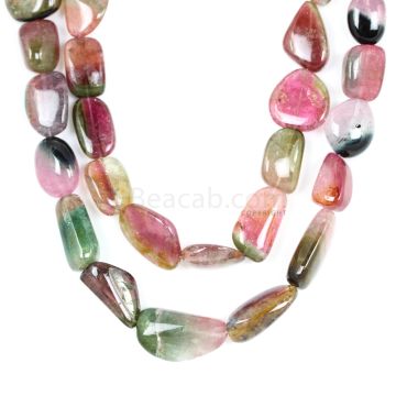 2 Lines - Watermelon (Bi-Color) Multi-Tourmaline Tumbled Beads - 854.50 cts - 15.4 x 20 mm to 12 x 23.4 mm (MTOUR1022)