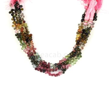 4 Lines - Medium Tones Multi-Tourmaline Faceted Drops - 235.00 cts - 6 x 4 mm to 6 x 3.2 mm (MTFD1181)