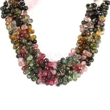 4 Lines - Medium Tones Multi-Tourmaline Faceted Drops - 596.50 cts - 5.6 x 8.2 mm to 5.9 x 10 mm (MTFD1175)