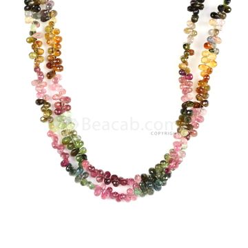 2 Lines - Medium Tones Multi-Tourmaline Faceted Drops - 96.00 cts - 5.5 x 3.4 mm to 5.7 x 3.5 mm (MTFD1184)