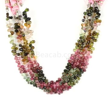 5 Lines - Medium Tones Multi-Tourmaline Faceted Drops - 217.50 cts - 5.7 x 3.4 mm to 5.2 x 3 mm (MTFD1182)