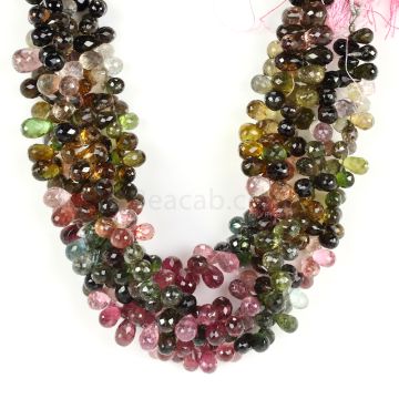 4 Lines - Medium Tones Multi-Tourmaline Faceted Drops - 574.50 cts - 4.7 x 8 mm to 5.7 x 8 mm (MTFD1171)