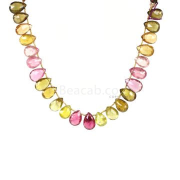 1 Line - Medium Tones Multi-Tourmaline Faceted Drops - 95.40 cts - 12.1 x 8.5 mm to 14.4 x 9.2 mm (MTFD1189)