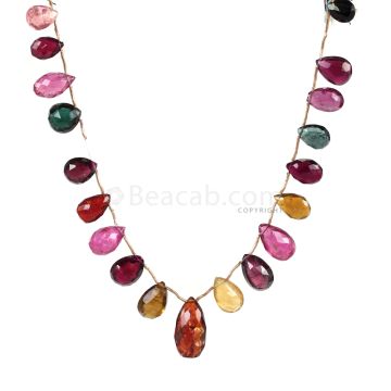 1 Line - Medium Tones Multi-Tourmaline Faceted Drops - 118.15 cts - 8.8 x 6.1 mm to 20.6 x 10.6 mm (MTFD1187)