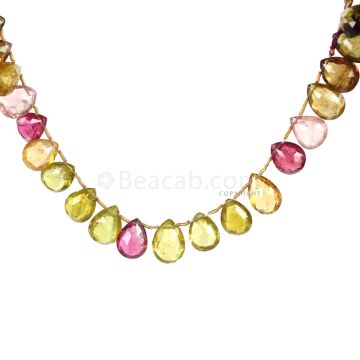 1 Line - Medium Tones Multi-Tourmaline Faceted Drops - 100.50 cts - 11 x 9.5 mm to 13.5 x 9.5 mm (MTFD1203)