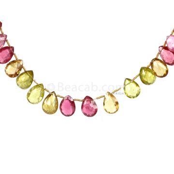 1 Line - Medium Tones Multi-Tourmaline Faceted Drops - 97.00 cts - 12.2 x 8.9 mm to 13.5 x 9 mm (MTFD1202)