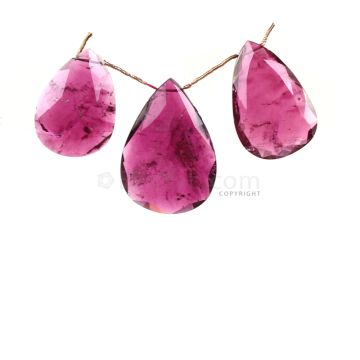 3 Pieces - Dark Purple Tourmaline Faceted Drops - 109.00 cts - 38 x 27 x 5 mm to 30 x 22 x 5 mm (TFD1258)