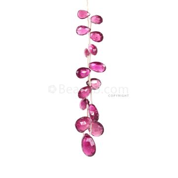 1 Line - Dark Pink Tourmaline Faceted Drops - 56.00 cts - 8.4 x 6 mm to 16 x 11 mm (TFD1271)