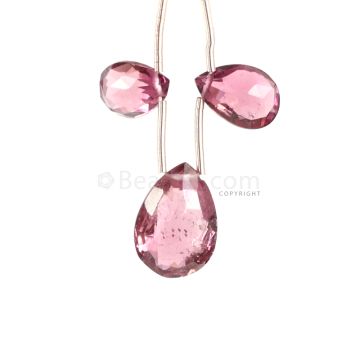 3 Pieces - Purple Tourmaline Faceted Drops - 10.55 cts - 10 x 6.5 x 5.3 mm to 13.5 x 9.5 x 6.7 mm (TFD1288)