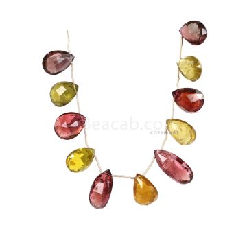 1 Line - Medium Tones Multi-Tourmaline Faceted Drops - 96.50 cts - 14.5 x 10.7 mm to 10.7 x 9.6 mm (MTFD1190)