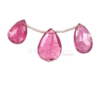 3 Pieces - Medium Pink Tourmaline Faceted Drops - 13.94 cts - 11.7 x 8.3 mm to 15.3 x 10.8 mm (TFD1229)