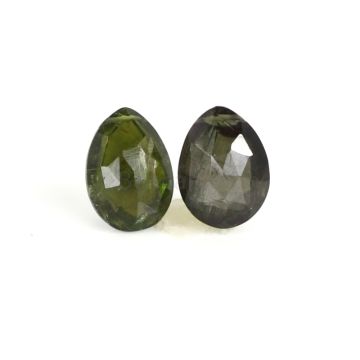 2 Pieces - Dark Green Tourmaline Faceted Drops - 9.47 cts - 12.5 x 8.8 mm to 12.4 x 9.2 mm (TFD1227)