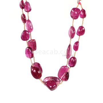 2 Lines - Medium Pink Tourmaline Tumbled Beads - 100.00 cts - 8.1 x 6.7 mm to 16.1 x 10.2 mm (TOTUB1085)
