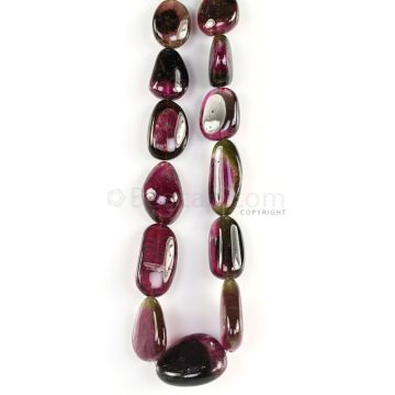 1 Line - Watermelon (Bi-Color) Tourmaline Tumbled Beads - 395 cts - 15.5 x 12.2 mm to 22.4 x 18.2 mm (TOTUB1086)