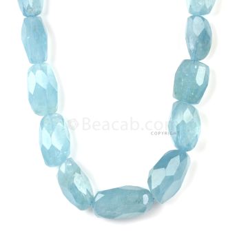 1 Line - Medium Blue Aqua Faceted Tumbled Beads - 596.50 cts - 17.1 x 11 mm to 31.7 x 17 mm (AQFTUB1001)