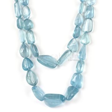 2 Lines - Medium Blue Aqua Tumbled Beads - 713.50 cts - 10.8 x 8.2 mm to 29.4 x 21 mm (AQTUB1028)