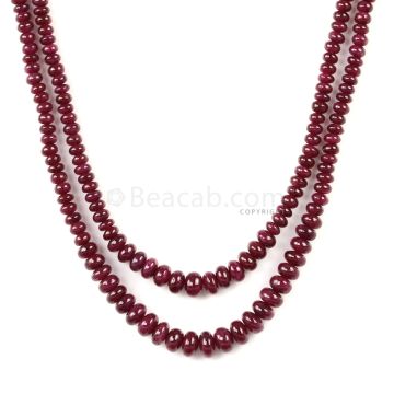 2 Lines - Dark Red Ruby Smooth Beads - 110.00 cts - 2.7 to 5.5 mm (RSB1070)
