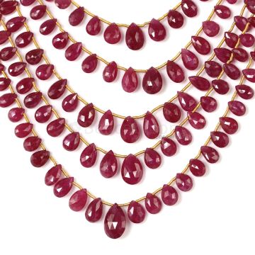 5 Lines - Medium Red Ruby Faceted Drops - 228.50 cts - 4.6 x 3.8 mm to 13.7 x 8.6 mm (RDR1067)