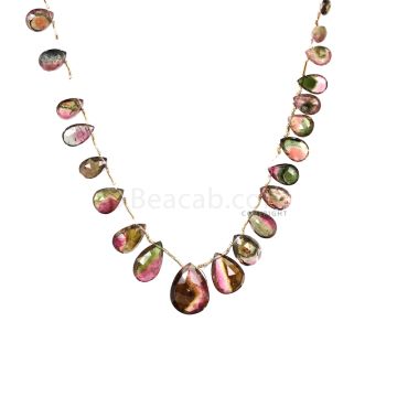 1 Line - Watermelon (Bi-Color) Tourmaline Faceted Drops - 52.00 cts - 6.7 x 5.2 mm to 15.6 x 11.6 mm (TFD1294)