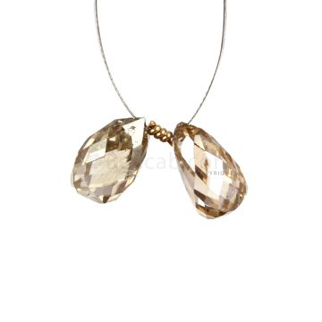 2 Pcs - Champagne (Brown) Diamond Faceted Drops - 4.03 cts - 8.9 x 5.1 mm & 8.9 x 5.3 mm (DIADRP1042)