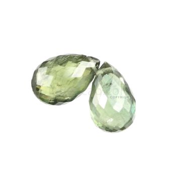 2 Pcs - Medium Green Sapphire Faceted Drops - 5.32 cts - 9.4 x 6 mm & 9.6 x 9.4 mm (MSFD1130)