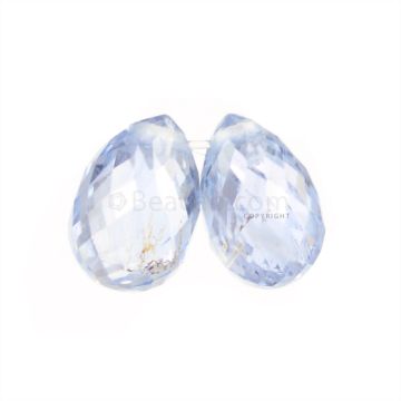 2 Pcs - Light Blue Sapphire Faceted Drops - 2.38 cts - 6.8 x 4.2 mm & 6.5 x 4.1 mm (MSFD1087)