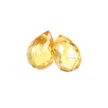 2 Pcs - Medium Yellow Sapphire Faceted Drops - 2.56 cts - 6.7 x 4.7 mm & 6.1 x 4.4 mm (MSFD1069)
