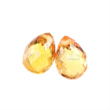 2 Pcs - Medium Orange Sapphire Faceted Drops - 2.33 cts - 6.4 x 4.5 mm & 6.2 x 4.2 mm (MSFD1072)