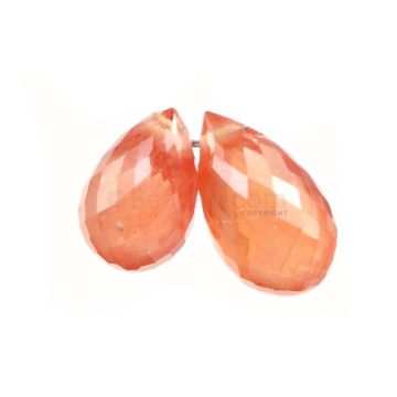 2 Pcs - Medium Orange Sapphire Faceted Drops - 3.30 cts - 7.3 x 4.8 mm & 8.4 x 4.4 mm (MSFD1085)