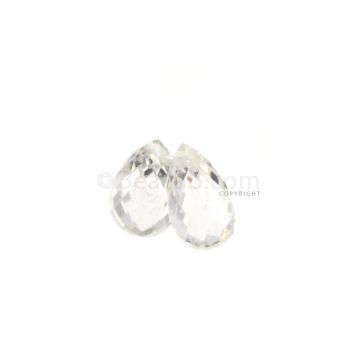 2 Pcs - White Sapphire Faceted Drops - 3.41 cts - 7.3 x 5.3 mm & 7.5 x 5 mm (MSFD1091)