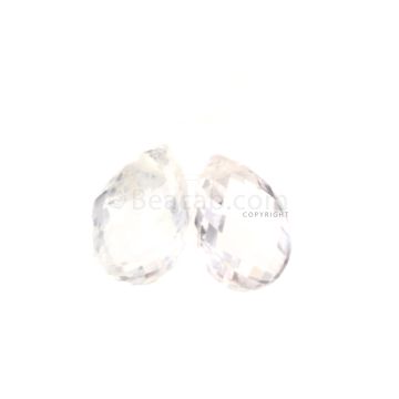 2 Pcs - White Sapphire Faceted Drops - 3.04 cts - 7 x 4.9 mm & 7.3 x 4.7 mm (MSFD1095)