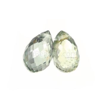 2 Pcs - Medium Green Sapphire Faceted Drops - 2.29 cts - 6.8 x 4.5 mm & 6.4 x 4.1 mm (MSFD1098)