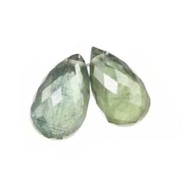 2 Pcs - Medium Green Sapphire Faceted Drops - 4.82 cts - 8.2 x 5.3 mm & 9.1 x 5.5 mm (MSFD1102)