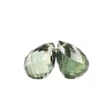 2 Pcs - Medium Green Sapphire Faceted Drops - 5.96 cts - 8.6 x 6.1 mm & 8.9 x 6.3 mm (MSFD1104)